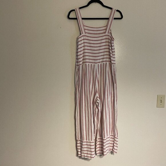 beachlunchlounge Women XS Red White Stripe Linen Cotton Wide Leg Talia Jumpsuit - Picture 9 of 13